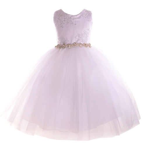 Petite Adele Little Girls White Beaded Applique Flower Girl Dress 2T-6 - SophiasStyle.com